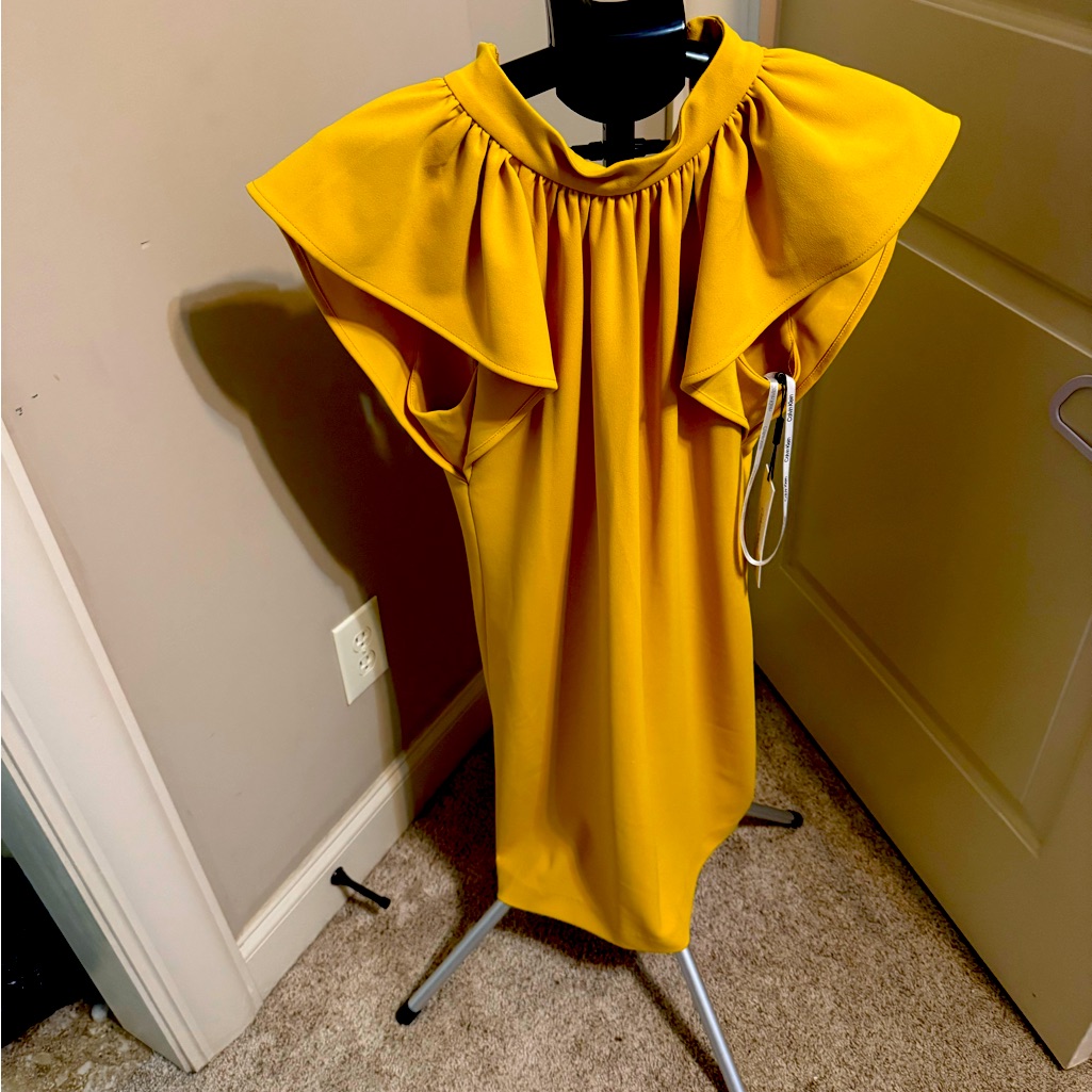 Knee Length Mustard Yellow Calvin Klein Dress. Nwt Never Worn. Size 4